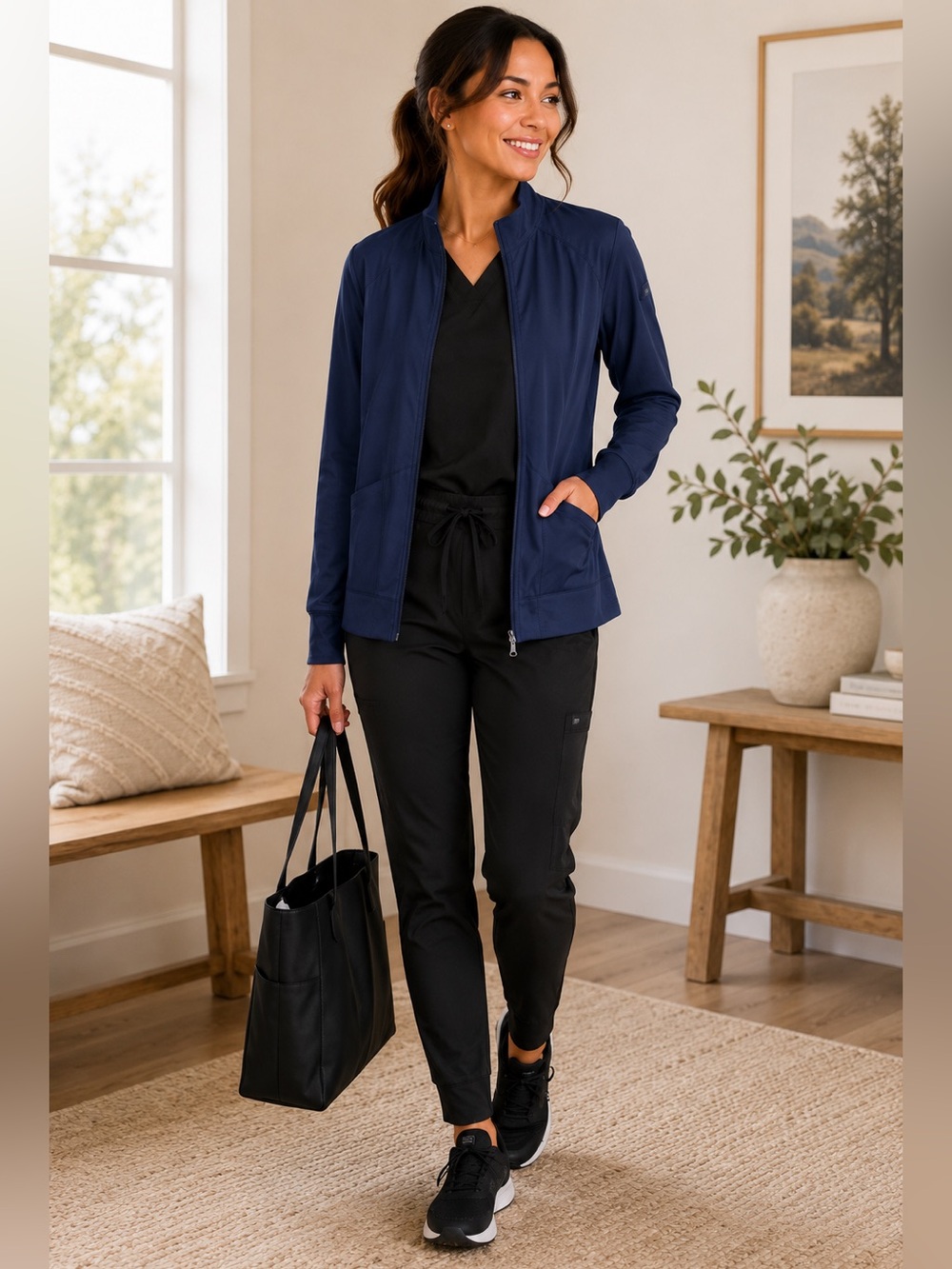 Cherokee iflex Navy Lightweight Zip Scrub Jacket
